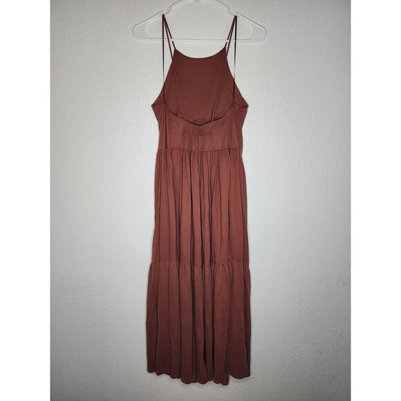 Zara Tiered Cotton Maxi Dress Terracotta Brick Backless Spaghetti Strap Midaxi - Picture 4 of 10